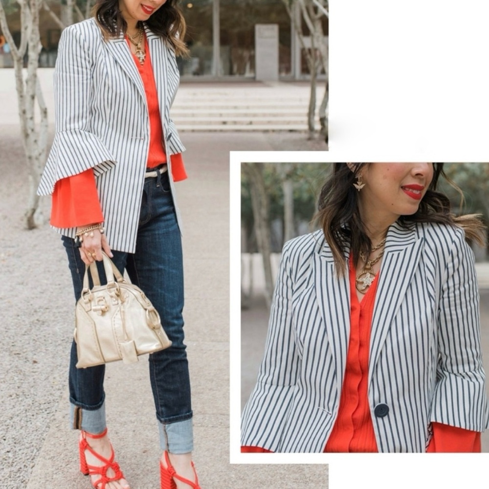 CAbi Blue and White Striped Blazer